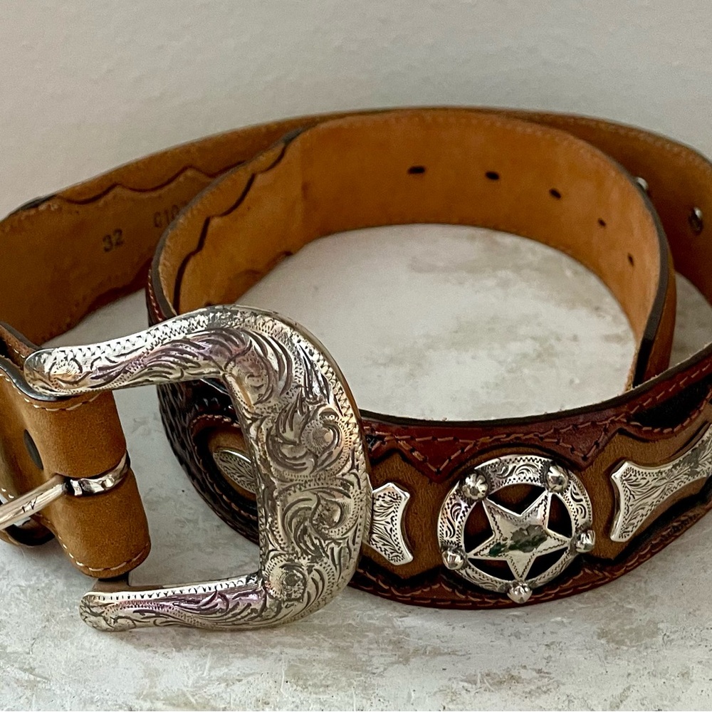 Justin Men's Odessa Star Brown Basket Weave Western Belt Size 32